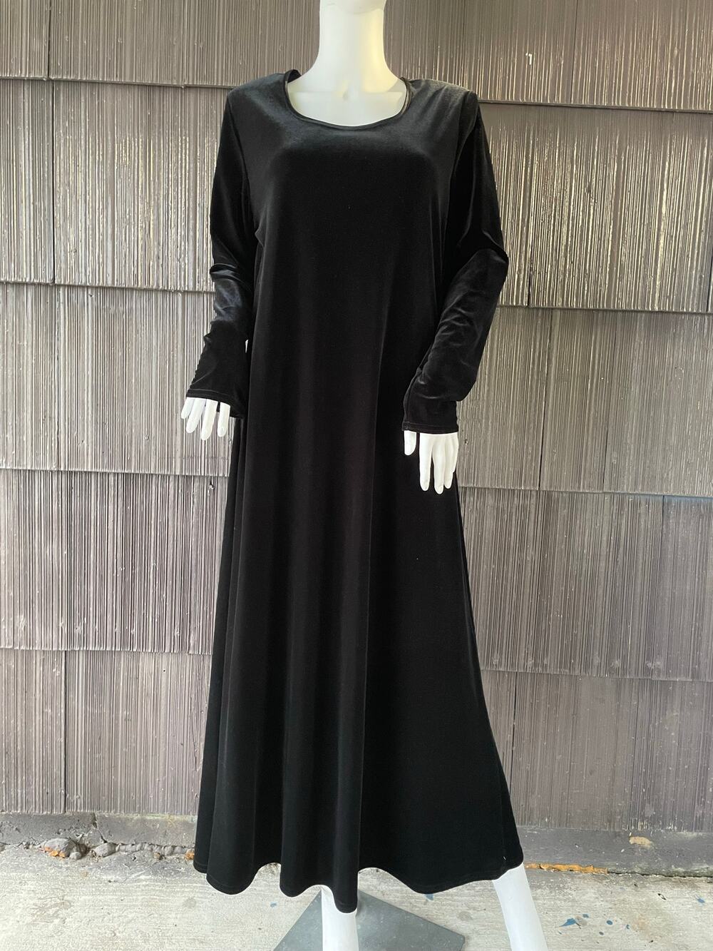 🔥VTG USA KC Spencer Black Velvet Long Sleeve Maxi Dress Minimalist Whimsigoth
